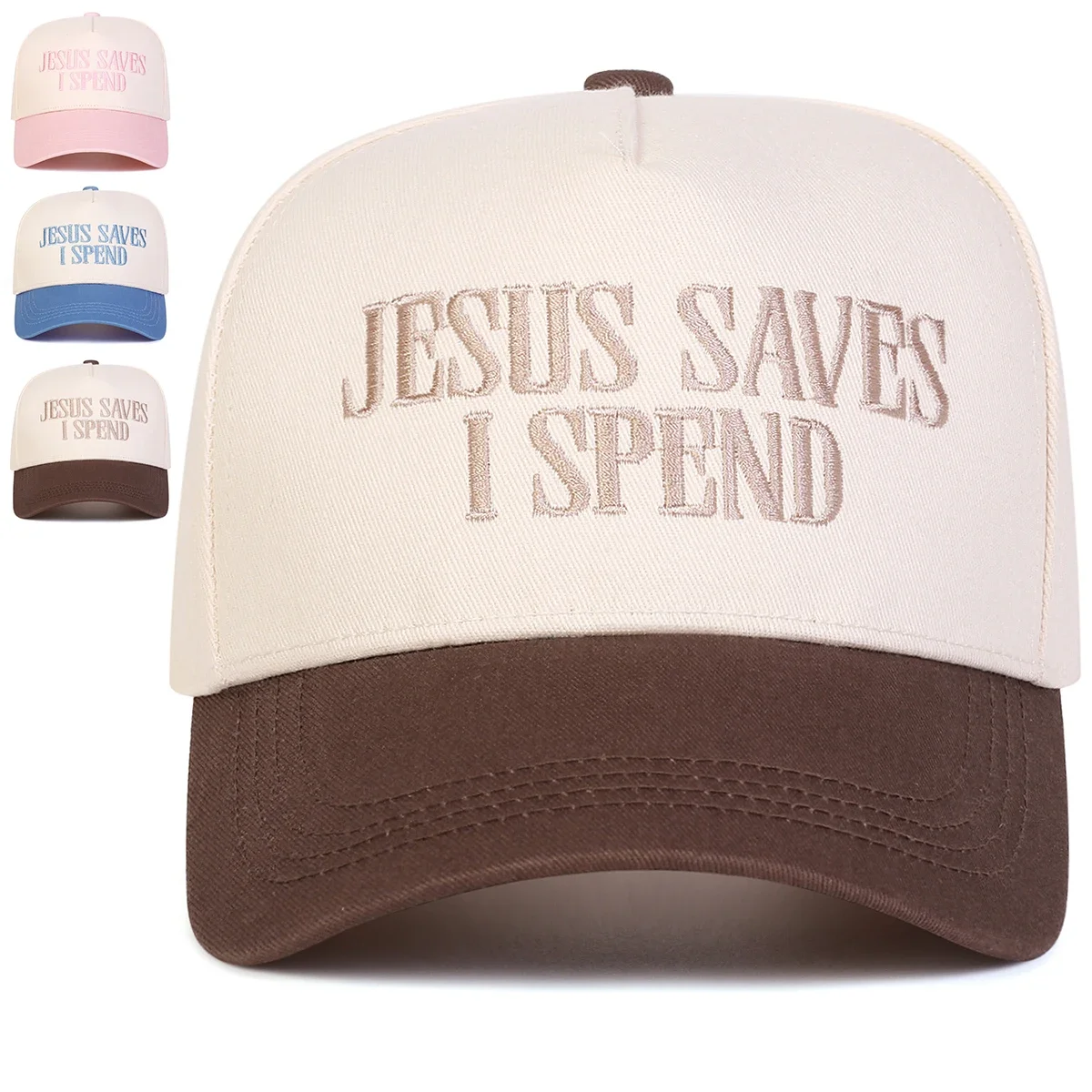 Unisex JESUS SAVES I SPEND Letter Embroidery Baseball Caps Spring Autumn Outdoor Adjustable Casual Hats Sunscreen Hat Sports Cap