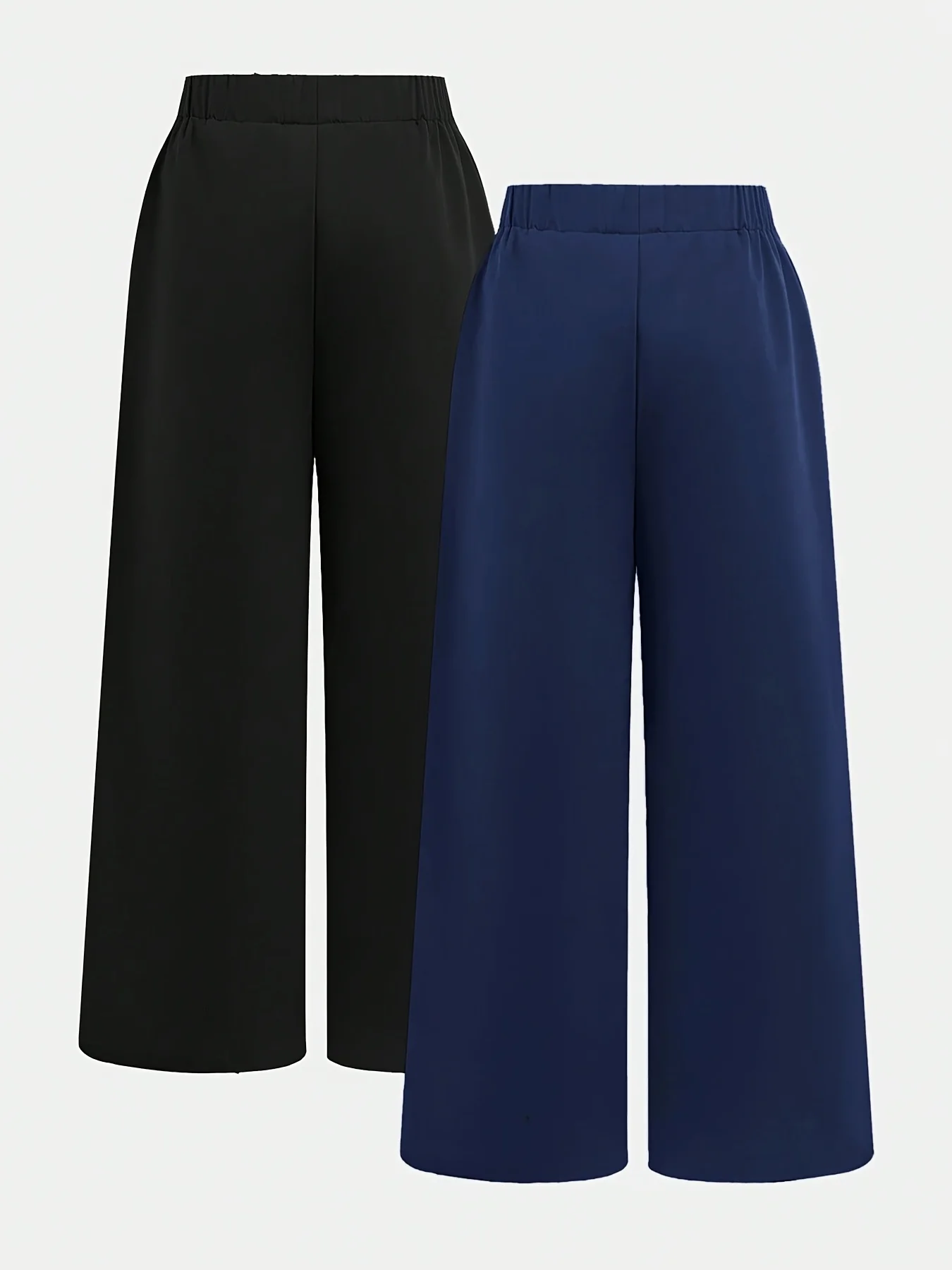 2er-Pack Mädchen-Freizeithosen mit hohem Bund und weitem Bein (Schwarz & Marineblau) – einfarbig, elastischer Bund, fließende, bodenlange Hosen – Detail 2