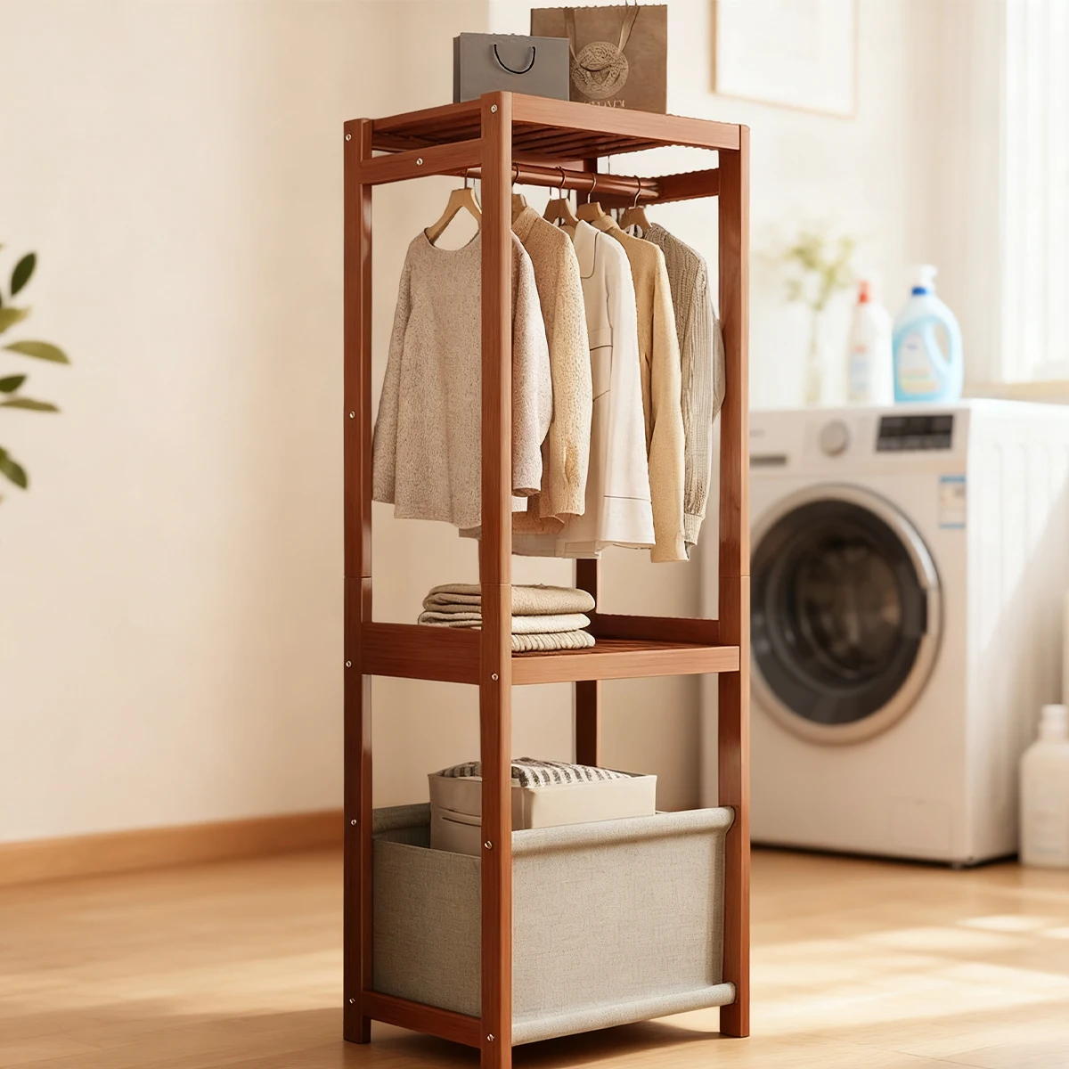 1 Stück mehrschichtiger Bambus-Kleiderständer für Schlafzimmer und Wohnheim, multifunktionales Kleideraufbewahrungsregal.