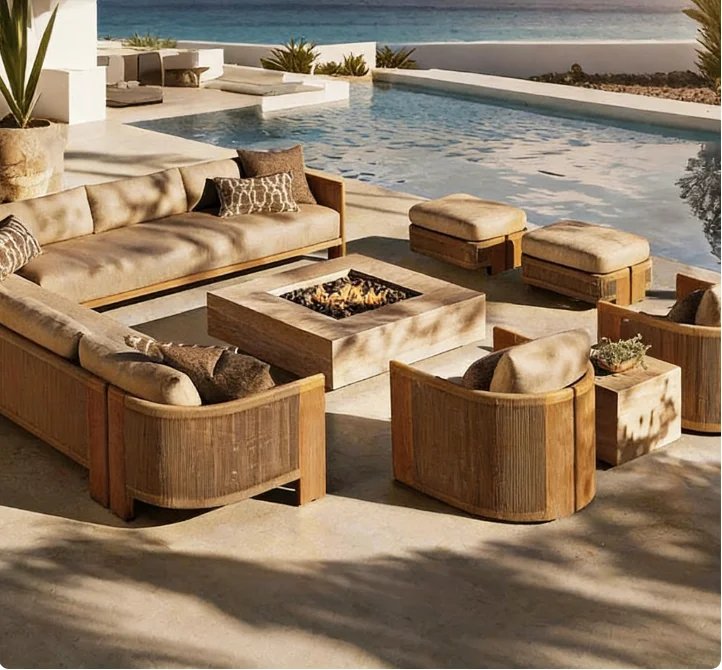 @3 # Luxury Solid Wood Teak Modern Outdoor Sofa Set Waterproof Weather Resistant Eco-Friendly Foldable Garden Furniture For Pati