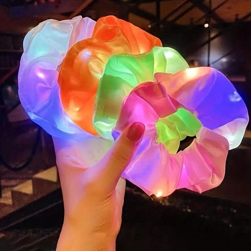 1-20PCS Glowing Scrunchie Flash Hair Tie for Party Rave Night Club DIY Glow in Dark Elastic Rope Headband Accessory Gift
