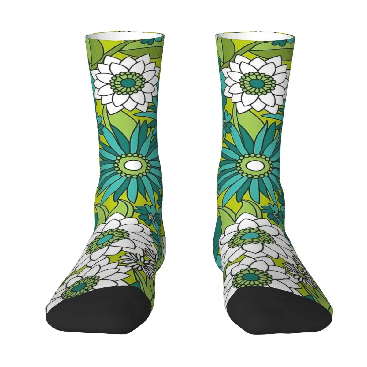 Groovy Flower Power Green Stockings Women Men Socks Soft Breathable Casual Socks Winter Outdoor Sports Anti Slip Design Socks