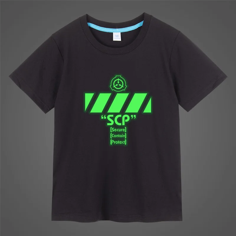 SCP Foundation Fluorescent Luminous T-shirt Casual Boys Girls Short Sleeves T-Shirts Tops For Kids Summer All-Match Boy Clothes