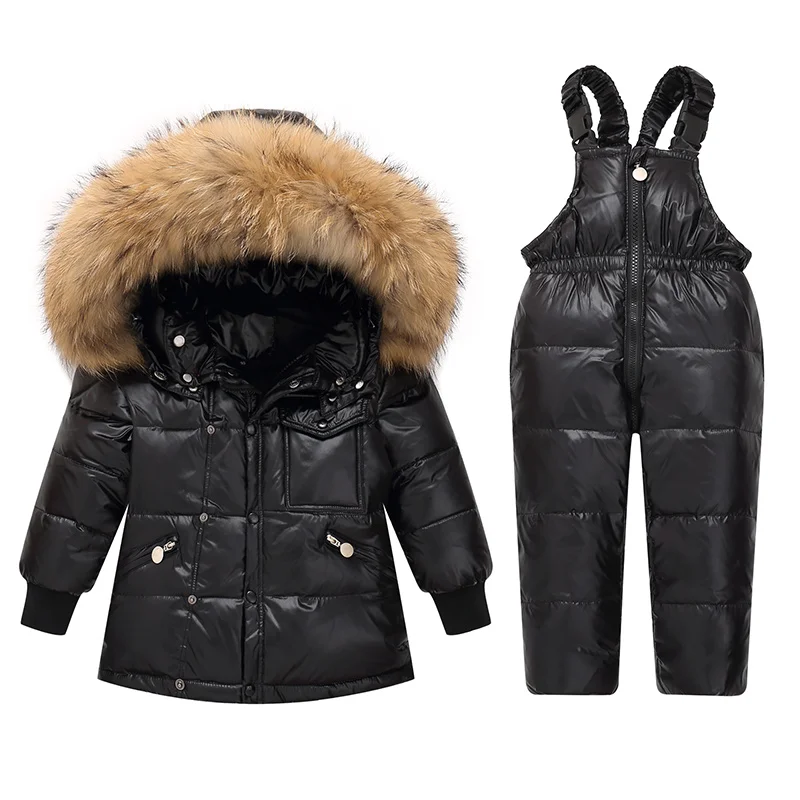 

OLEKID 2024 Winter Children Clothing Set Real Fur Down Jacket For Girl Boy Parka Overalls Snowsuit 1-5 Years Kids Outerwear Coat