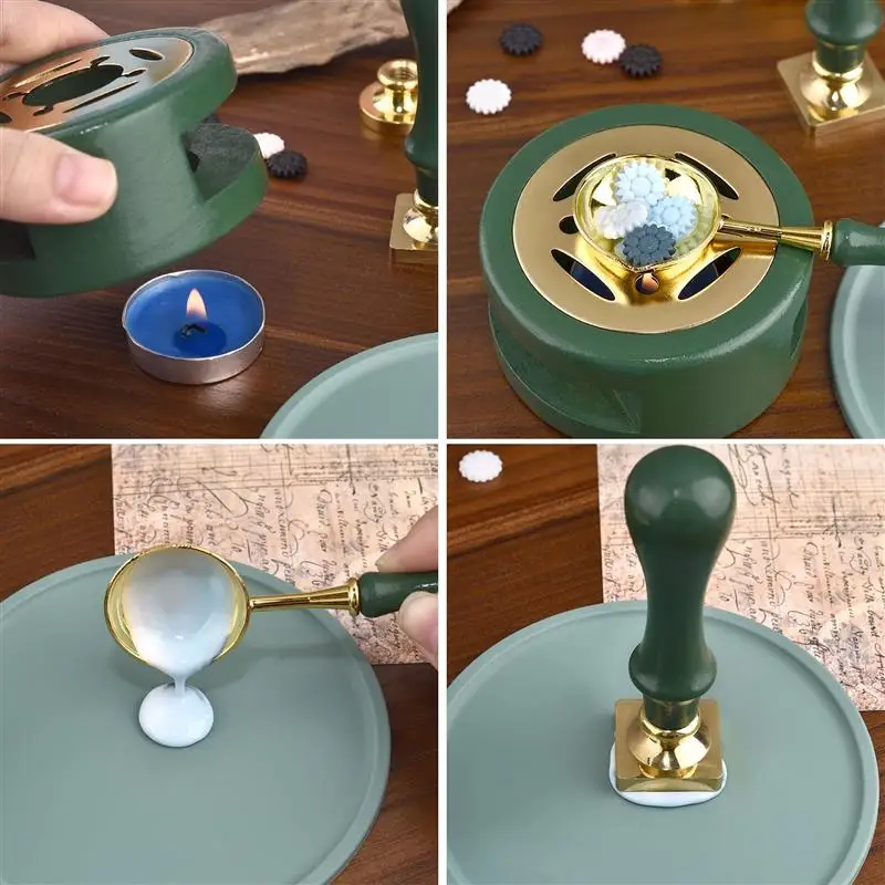 2/3pcs Wax Seal Stamp Set Solid Wood Wax Melting Furnace With Spoon 1 Set Of Wax Seal Melting Heater Wax Pot Bead Rod Heater