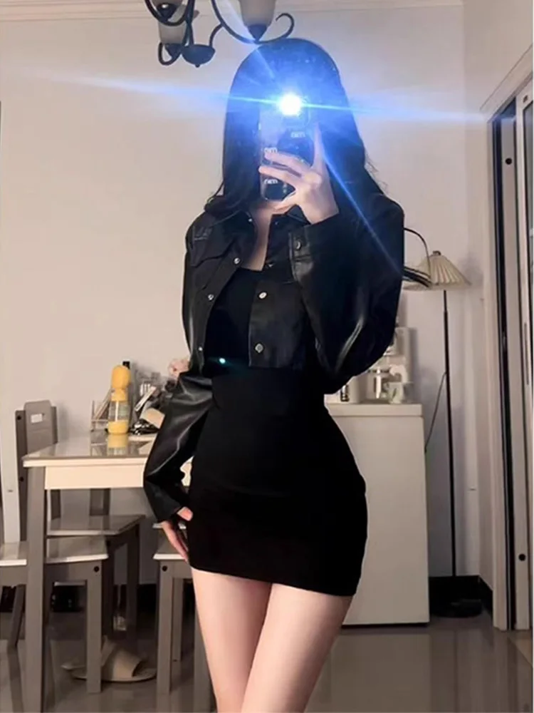 Spicy Girl Bla bavero in pelle PU Jaet ort moto Sle donna primavera Faion Retro ature Top cappotto da donna