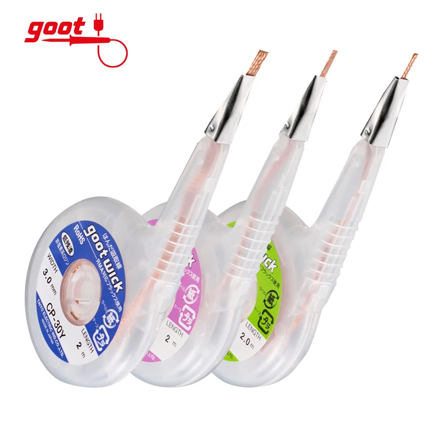 

JAPAN GOOT Desoldering Braid Width 1.5/2.0/2.5/3.0/3.5mm Length 2M No-Clean Copper Solder Wire Soldering Wick CP Series