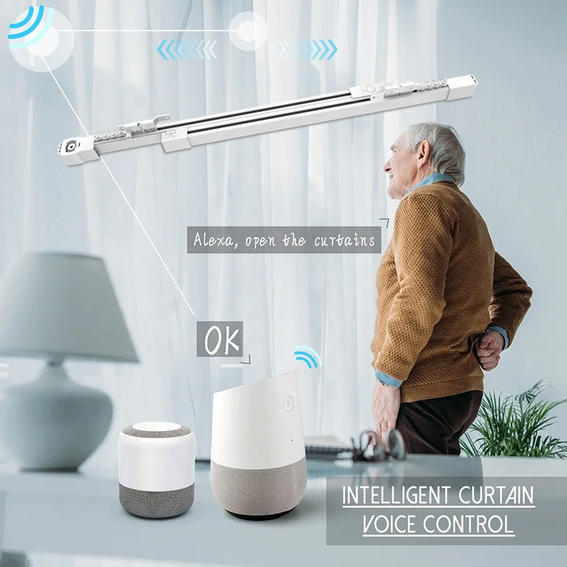Smart Retractable Track Curtains - Home Electric Curtain System with 0.916-1.5m Telescopic Rails