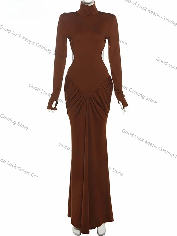 2025 Moda elegante pullover a maniche lunghe sexy manica lunga club festa da sera maxi abito da donna dolcevita 2025 abito ritagliato