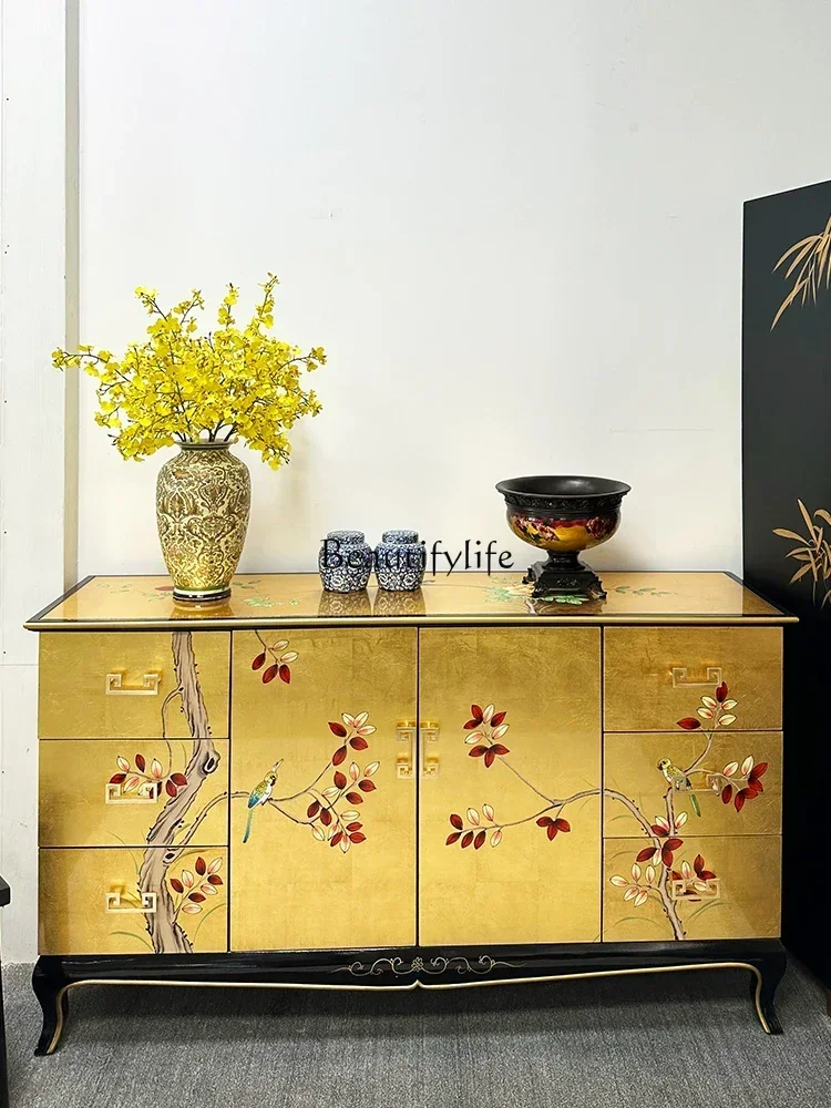 

D06Double-Sided Painted Entrance Cabinet Gold Foil Solid Wood Paint Decoration Hallway