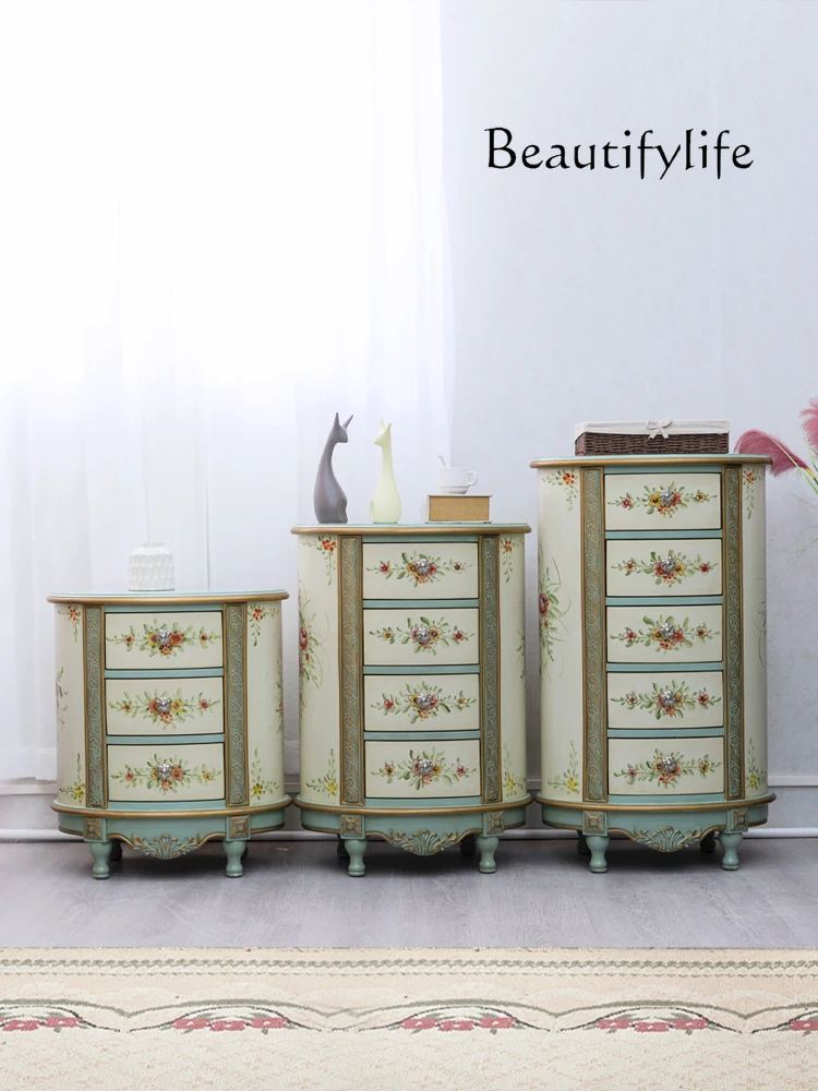 

American-Style Retro Solid Wood Painted Storage Decoration Storage Cabinet Oval Clothes Closet Hallway Chest of Drawers