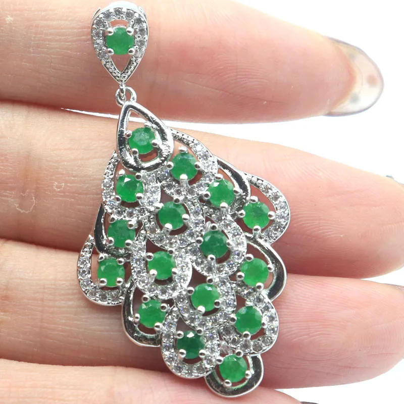 

46x24mm Pretty Peacock Shape Real Red Ruby Real Green Emerald Women Wedding Silver Pendant