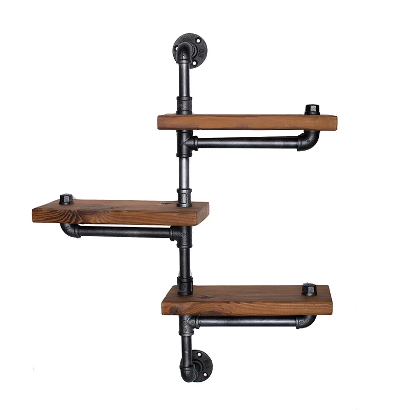

Industrial wind wrought iron water pipe shelf, retro bookshelf, living room wall hanging shelf, solid wood board shelf