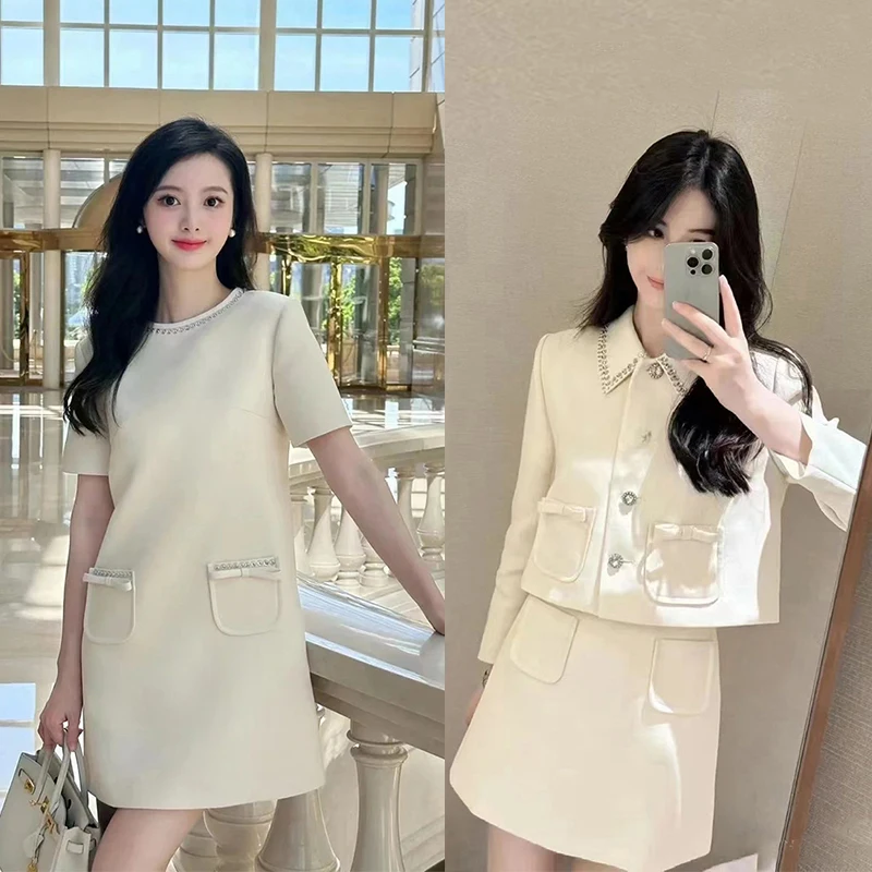 

Original JR Miss White Moonlight 25 Spring Heavy Drill Decorative 3D Knot ort Coat Skirt Dr Ladies Faion