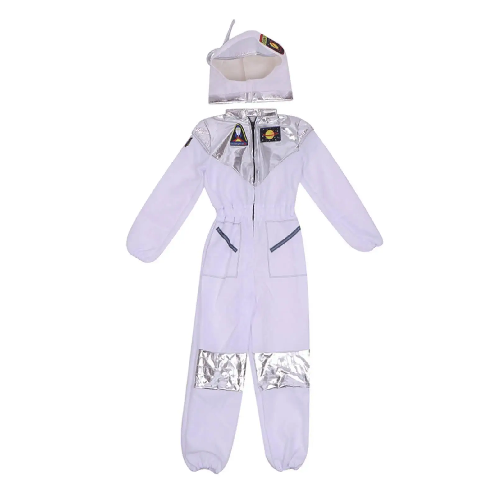 Unisex Astronaut Jumpsuit for Children Space Themed Outfit with Applique Patches and Side Antenna Detail for Halloween Role Play