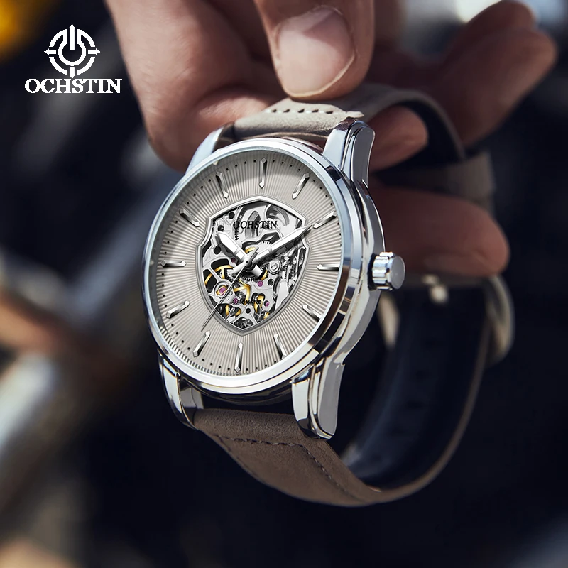 OCHSTIN Men's Hollow Machinery Watches Man Genuine Leather Watch Strap Male Waterproof Fashion Luxury Clock Gifts For Gentleman