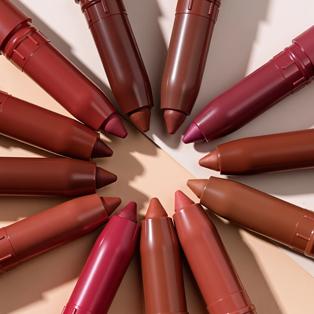 Beauty Glazed 12 Color Lipstick,Long Stay Automatic Lip Crayon, No Smudge,Long Wear, Makes The Three-Dimensional Lip Styling