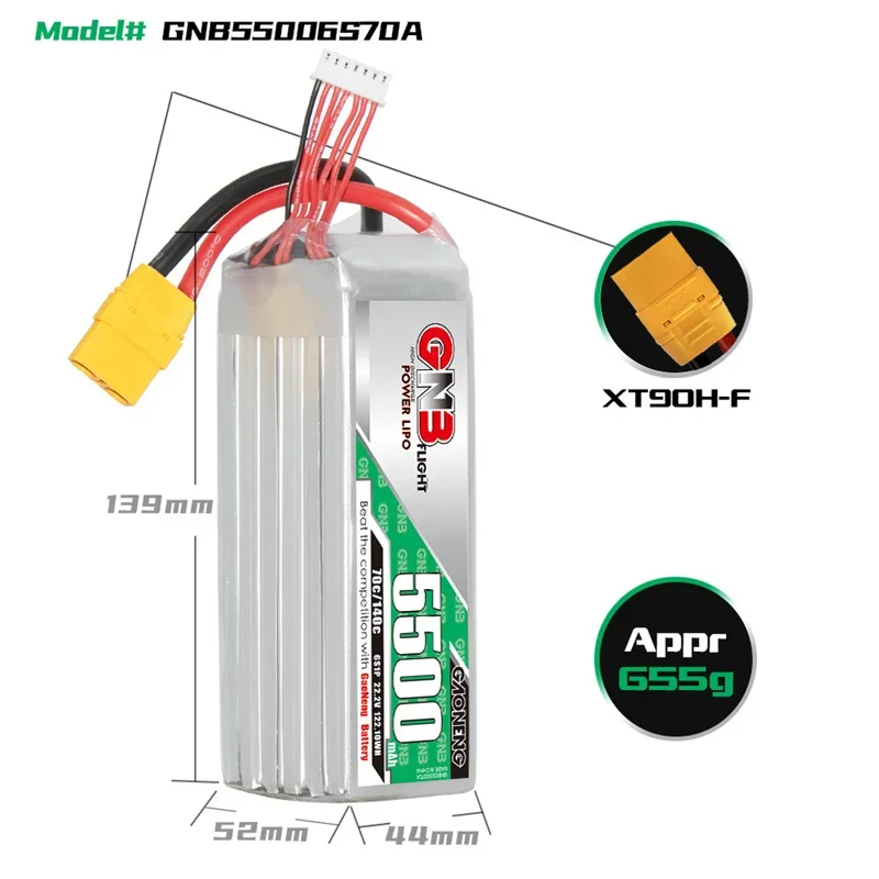 GNB-Batterie Lipo 22.2V 5500mAh pour Drone de Course RC FPV, pour Voiture, Bateau, Drone FPV, Hélicoptère, Avion, Pièces Précieuses, 6S