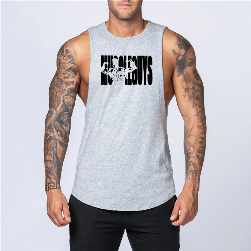 Gym Cotton Clothing Comfortable Fitness Mens Tank Top Vest Muscle Sleeveless Sportswear Undershirt Stringer Workout Singlets