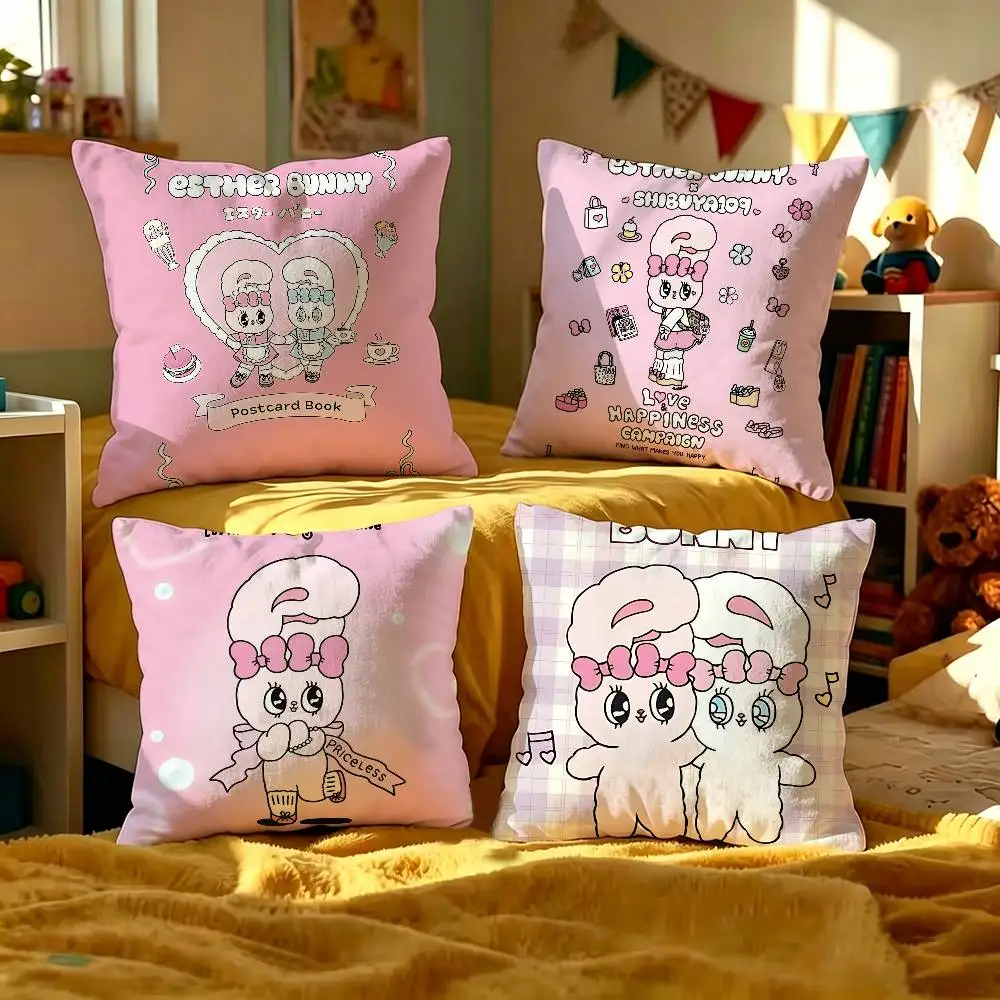 E-Esther Bunny Cartoon Personalized Pillow Cover Kids Bedroom Wild Party Decor Pillowcase kid Birthday shower Gift