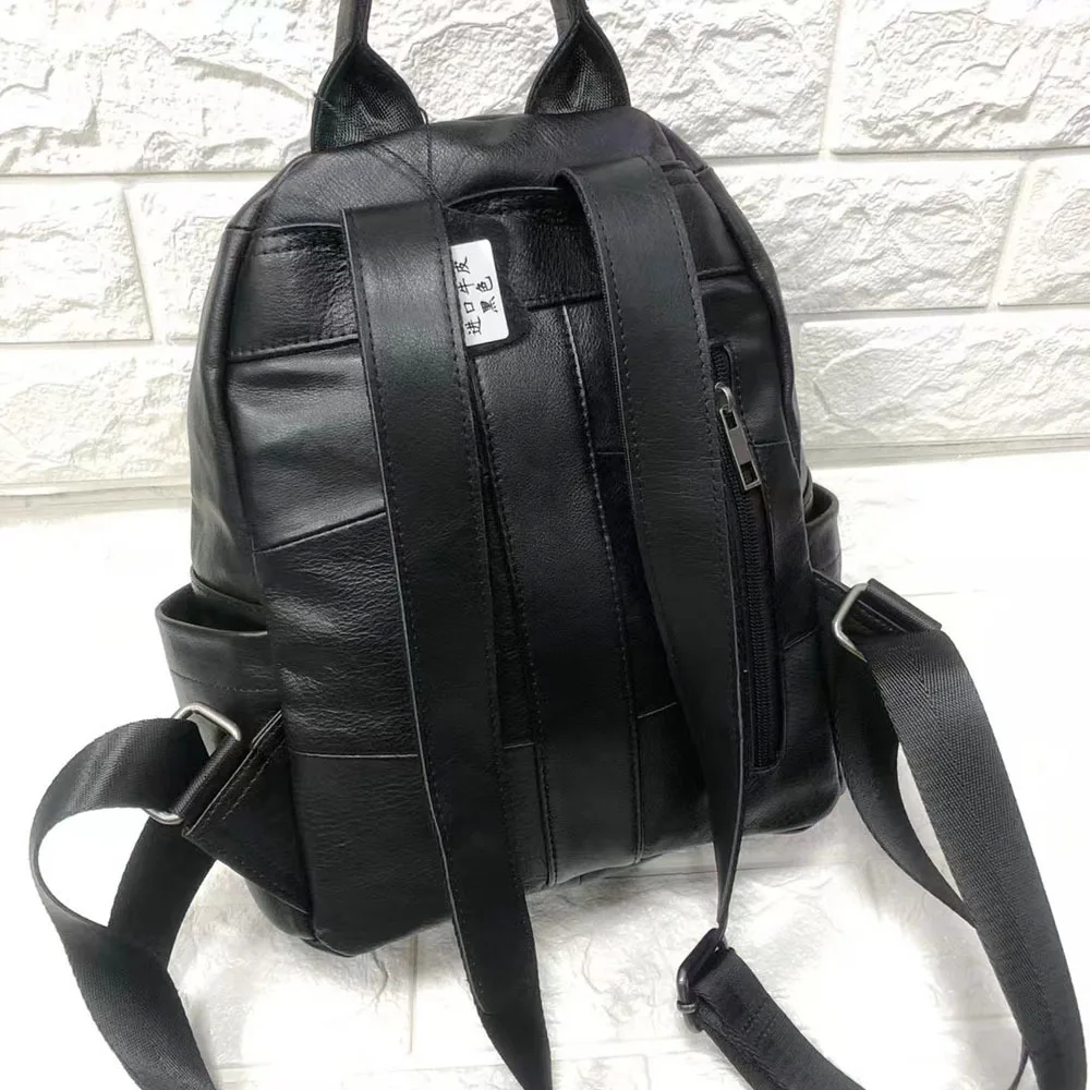 Casual Woman Genuine Leather Backpack  Black Female Cow Leather Bagpack Anti theft Ladies Double Shouder Bag