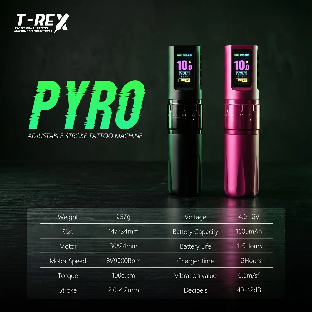 XNET PYRO Rotary Tattoo Machine Wireless Tattoo Pen Adjustable Stroke 2.0-4.2MM All-Aluminum Body 1600mAh Battery Capacity - view 6
