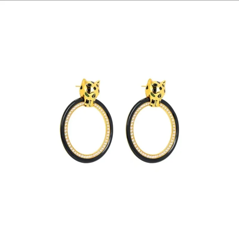 ZOCA 925 Sterling Silver With 18K Gold Plated Leopard Head Big Round Ear Earrings For Women Trendy Jewelry Wholesale