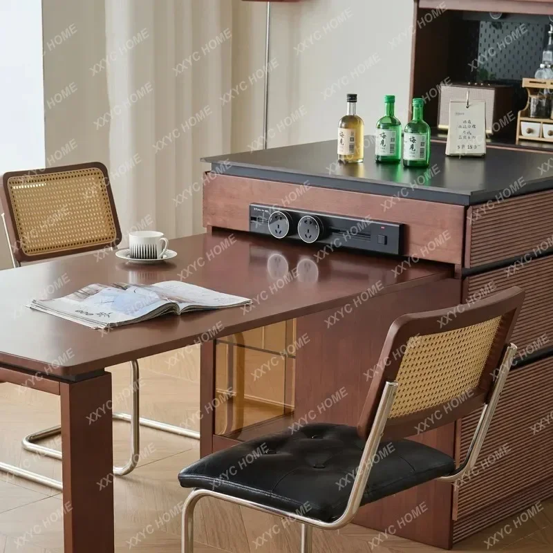 HSolid wood island dining table integrated household retractable new Bauhaus medieval style