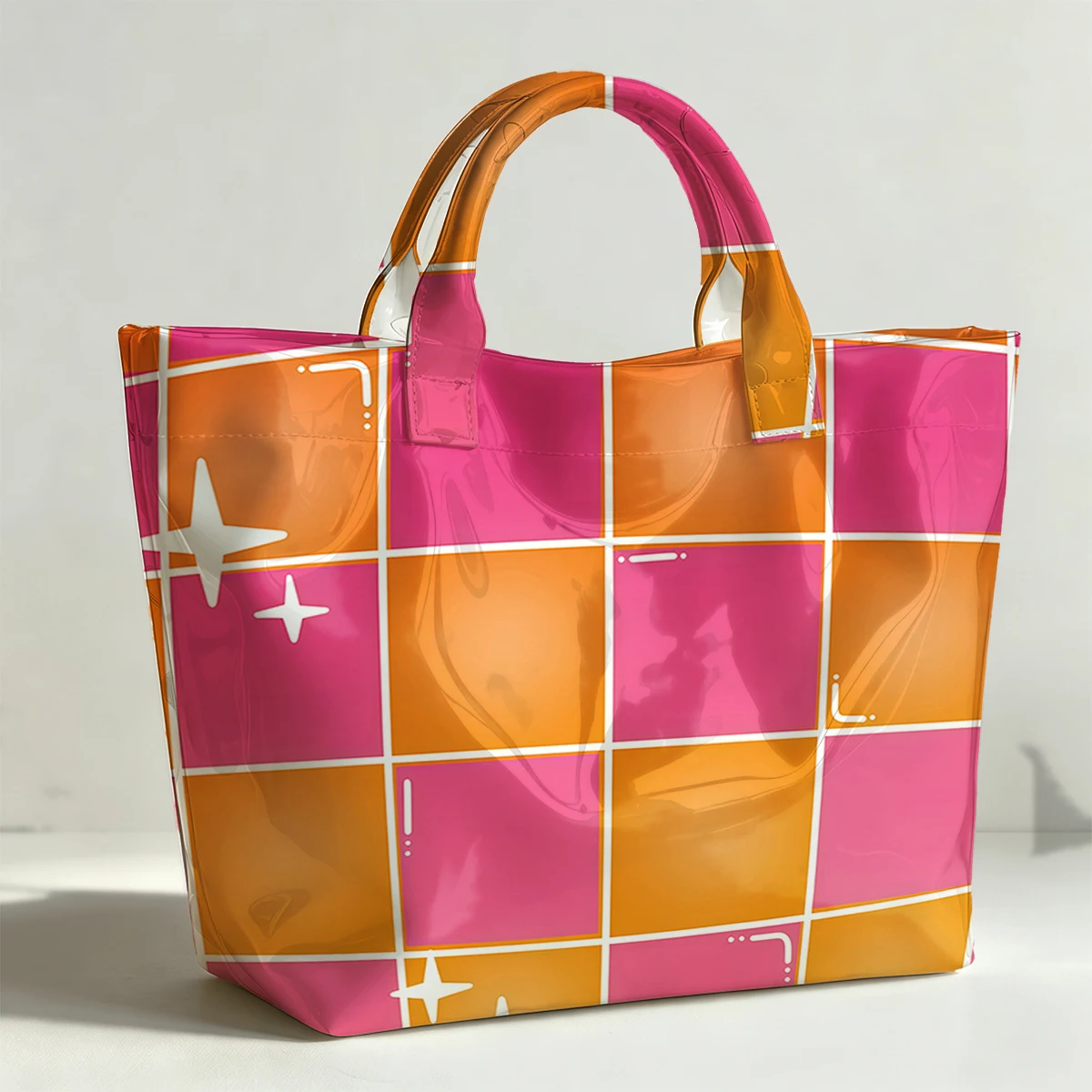 Expanded square Fashion Bag Transparent PVC Waterproof Handbag Large Capacity Daily Commute Shoulder Tote Mummy Bag