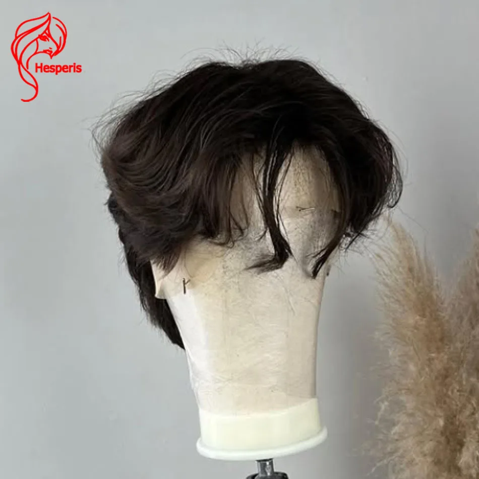 Hesperis Short Pixie Cut Lace Front Wig for Men Brazilian Remy Pre-Plucked with Baby Hair Layered Human Hair Wig for Boys