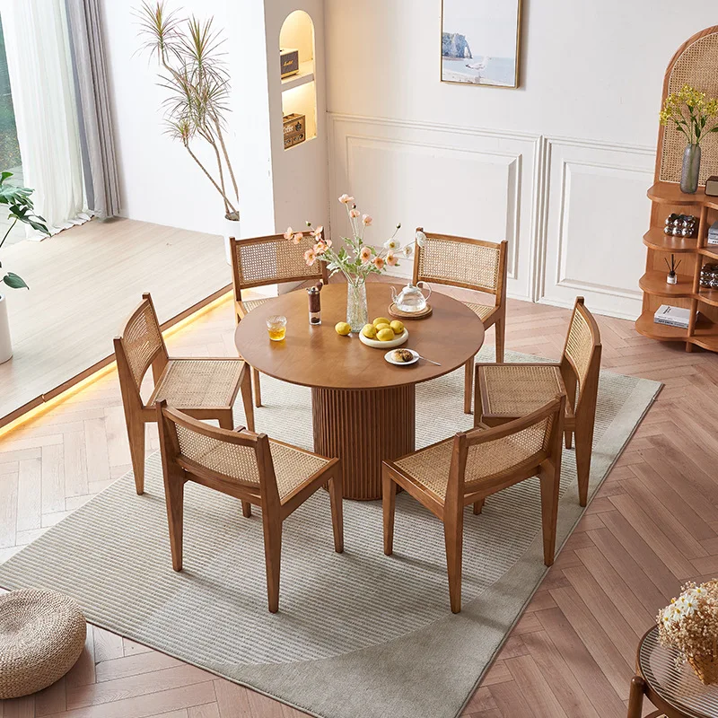 Factory Direct 2026 Nordic solid wood dining table wabi wind restaurant home round table modern simple light luxury hotel