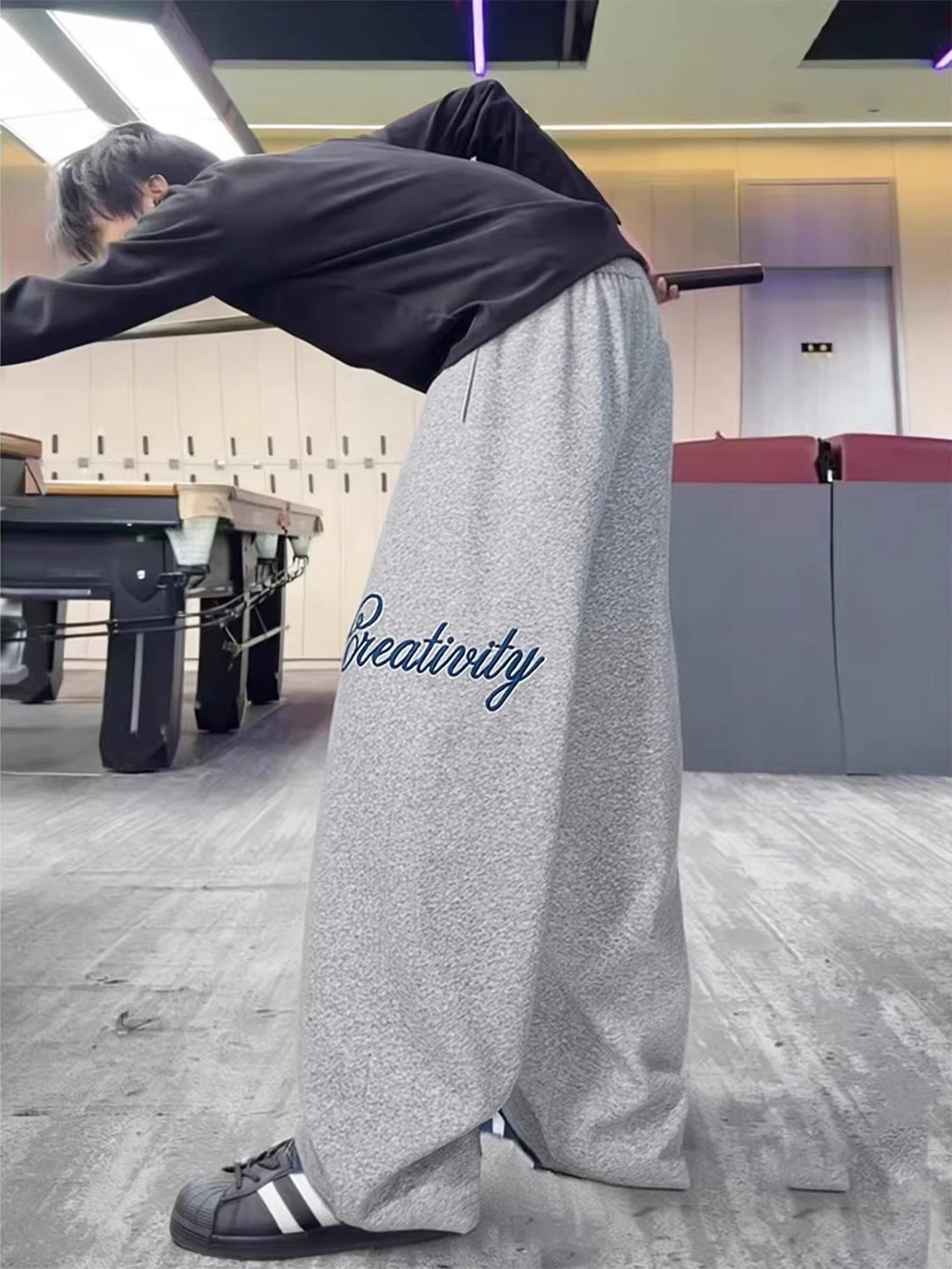 

Cleanfit American Embroidered Wide Leg Pants Men's Spring High Street Straight Cut Jazz Dance Sports Trousers Casual Loose Fit