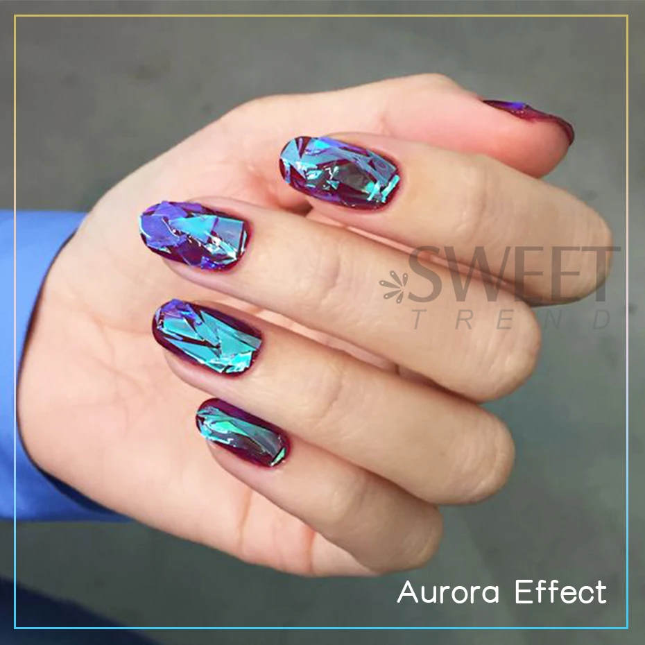 Filme holográfico aurora, 8 peças, folhas de vidro para unhas, cubo de gelo brilhante, papel de transferência, sliders de celofane, cobertura completa, decoração de manicure