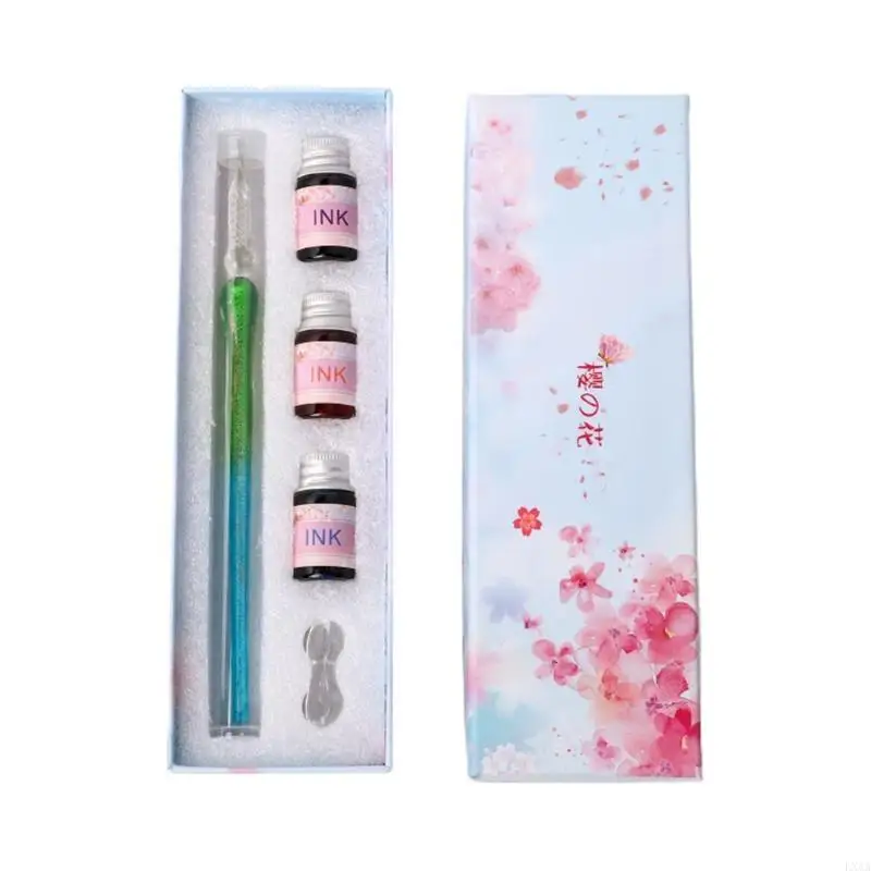 

LXAA Fashionable Cherry Flower Handmade Glass Dip Pen Glass Pen Vintage Dip Pen for Drawing Writing Decoration