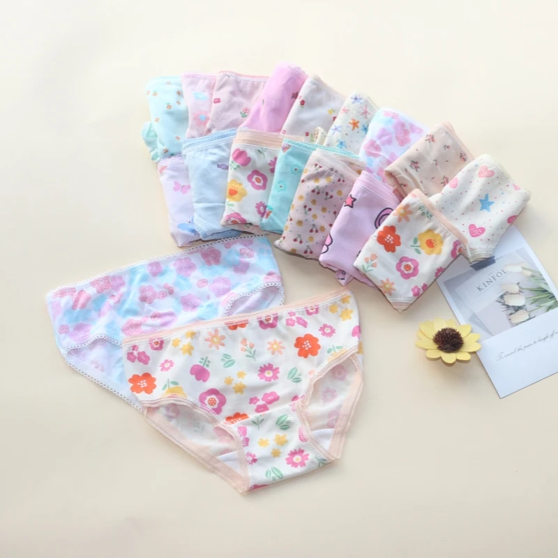 12Pcs /Lot Baby Girls Briefs Cotton Underwears Children Short Underpants Kids Panties