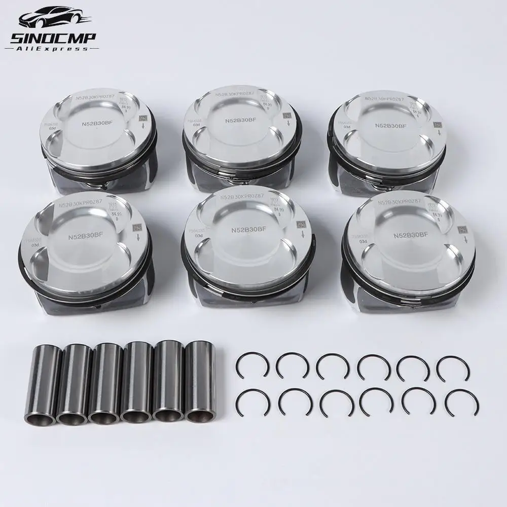 

6 шт. поршни двигателя с кольцами, набор стержней CR 9,3:1 Φ85,00 мм N52B30BF 11257559434 11257564335 для BMW E87 E90 E92 E60 130i 330i 530i