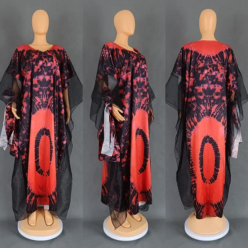 2024 Dashiki African Dresses for Women Summer Kaftan V-neck Polyester Plus Size Long Maxi Dress Gowns Ankara Dresses Outfits