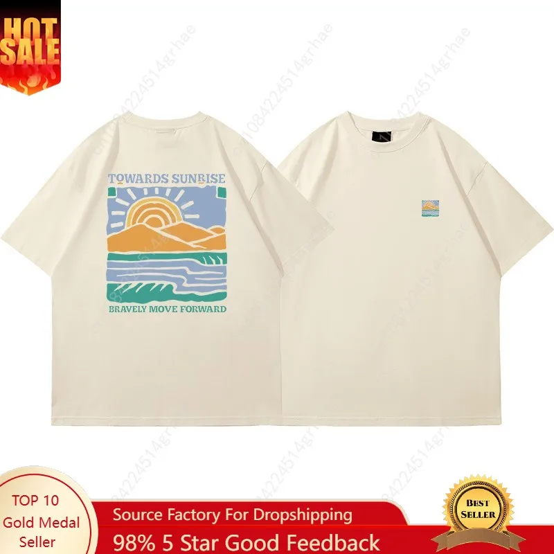 

American Retro Pattern Printed Short-sleeved Crew Neck Cotton T-shirt Unisex Top Casual Loose Fashion Streetwear Top