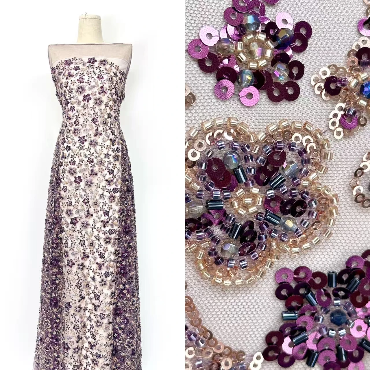 Lantejoulas de luxo novo vestido de festa de casamento para mulheres artesanal gradiente bordado renda líquida com contas tecido de alta qualidade sz1703