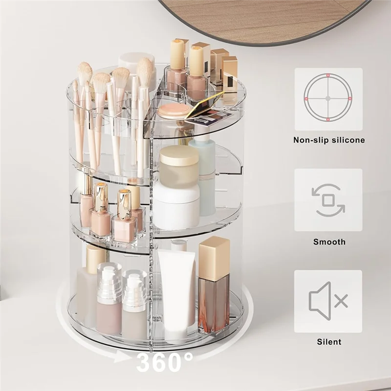 

AA81-360 Rotating Storage Rack With Slot Top, Cosmetics Storage Shelf With Adjustable Layer