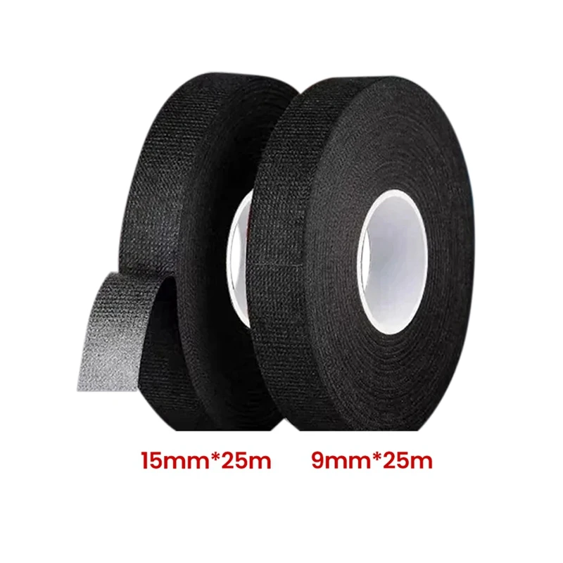 Black Car Flannel Tape Flame Retardant Insulating Adhesive Tape Velvet Harness Tape 9/15Mmx25m