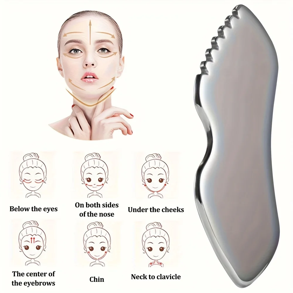Stainless Steel Facial Scraping Tool - Ergonomic Metal Scraper for Light Coffee Color Care, Used for Body and Eye Massage Gifts