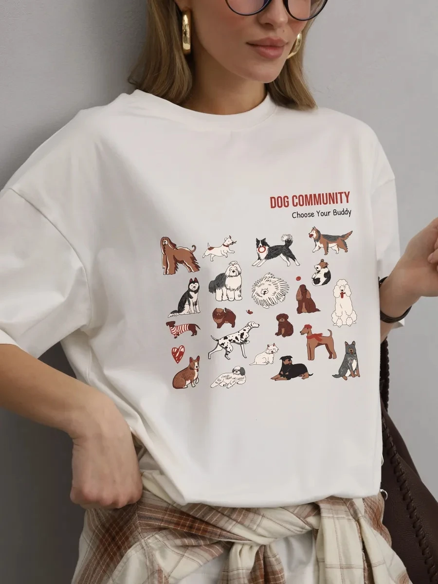 패셔너블한 면 티셔츠 라운드 넥 프린트 레터 캐주얼 루즈 여성용 탑 땀 흡수 여름 출퇴근용