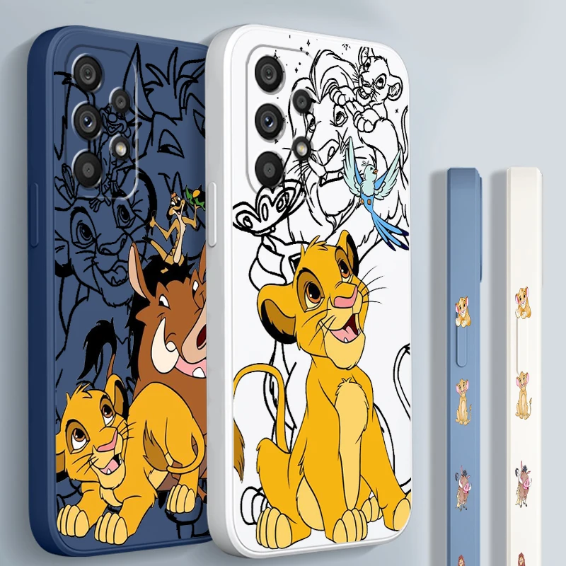 Disney Lion King Cartoon Cool Liquid Left Rope For Samsung A53 A52 A33 A32 A51 A71 A21S A13 A73 A55 A72 A23 A35 A05 5G Funda