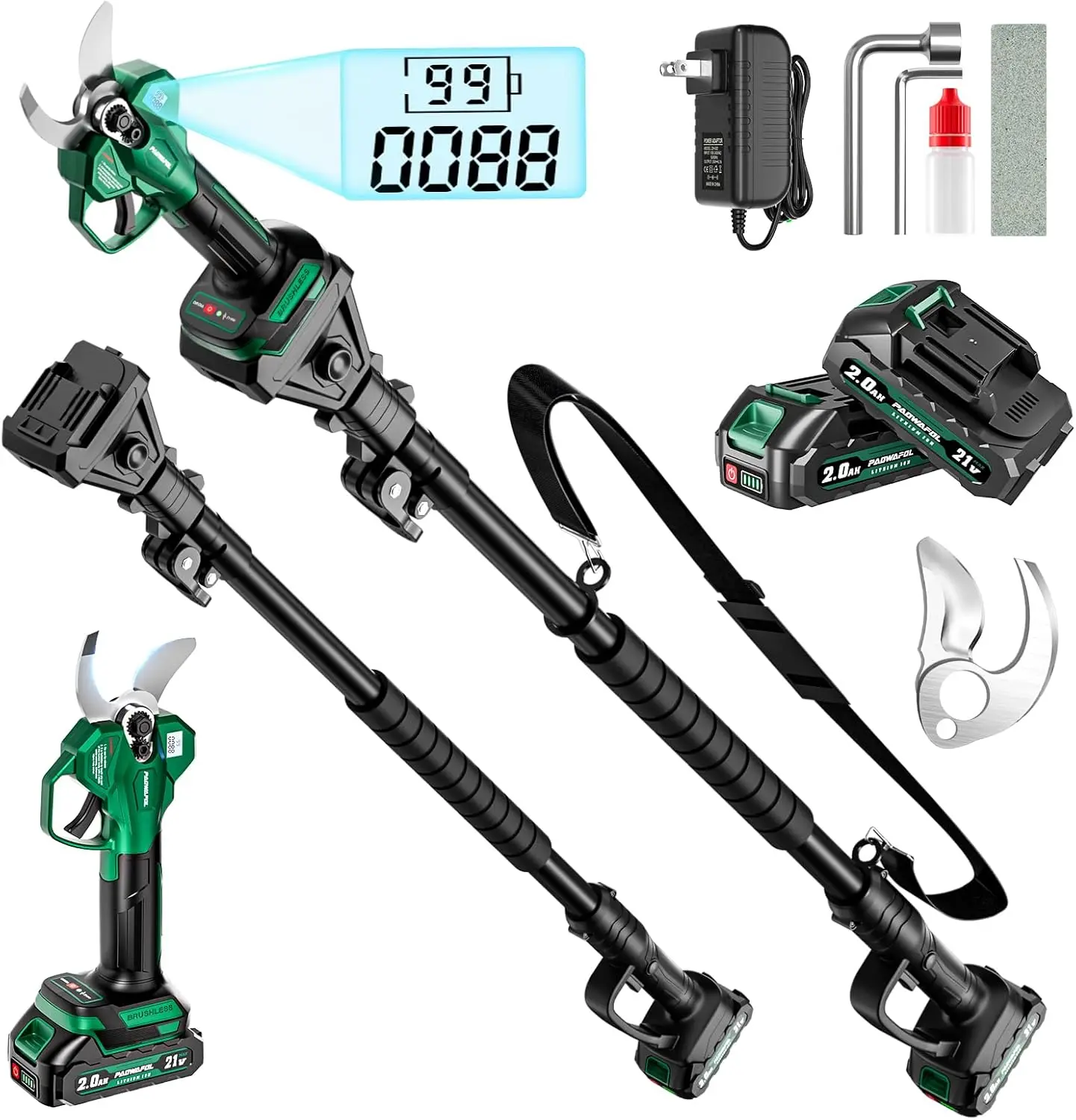 

Cordless Electric Pruning Shears With Extension Pole Brushless Motor Dual Batteries Lcd Display Sk7 Blade Garden Trimming High B