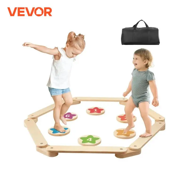 VEVOR 6PCS Kids Balance Beam Stepping Stones Wooden Toddler Balance Boards Indoor/Outdoor Montessori Toy for Children 2-6 Gift