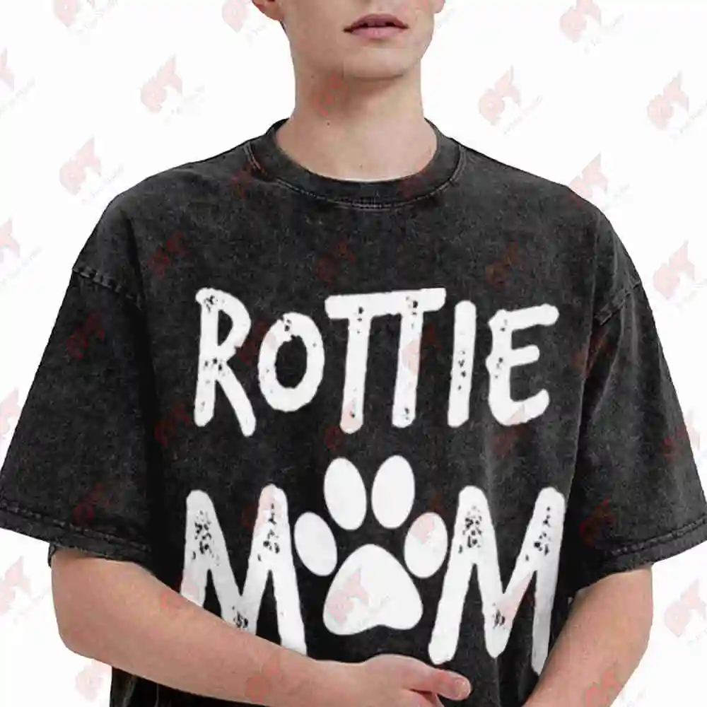 Rottie Mom Rottweiler Dog Vintage Washed Tee Pure Cotton T-Shirt