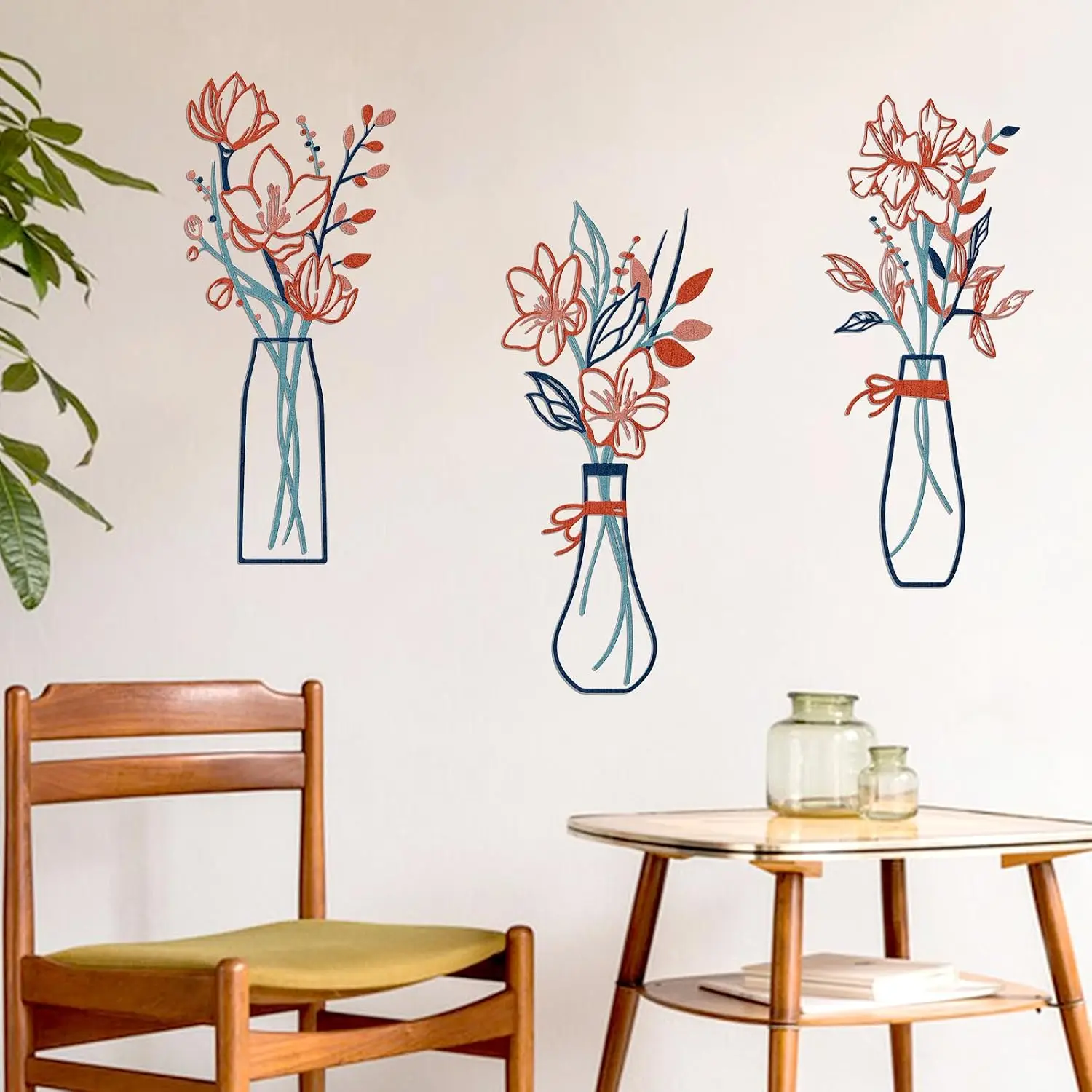 3 Pieces Metal Flowers Wall Art for Bathroom (Blue Orange), Customized