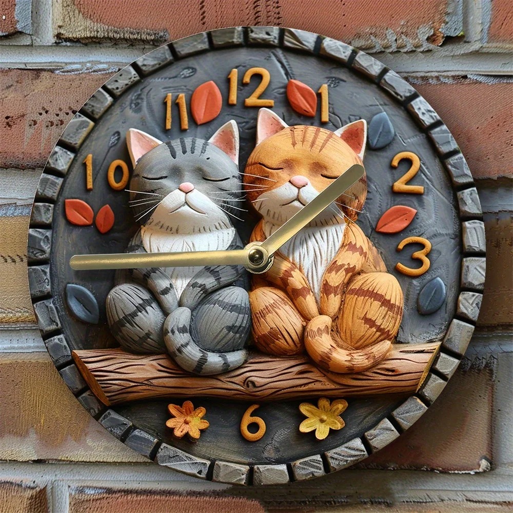 Aluminum Wall Clock With Cat Theme - Diy, Perfect For Winter & Easter Decor