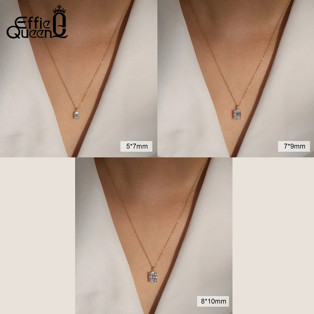 

Effie Queen 925 Sterling Silver 8A White Zircon Oval Pendant Necklace Wedding Party Fine Jewelry Romantic Gift For Women LZN22